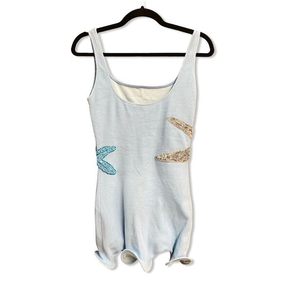 Leslie Amon Starfish Dress Blue beaded stretch mini resort Revolve NWT M - Picture 8 of 12